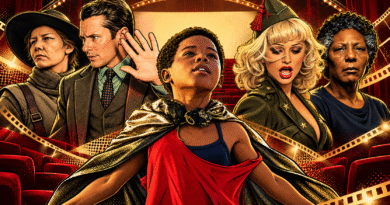 Montagem em estilo de quadrinhos usada como capa do texto com informações do Festival do Rio 2026 no blog Multi Nerdz. A imagem reúne alguns dos principais filmes do festival: à esquerda, Sandra Hüller, protagonista de Rose, usando chapéu e roupas em tons terrosos; ao lado, Jack O’Connell, de Ink, de terno e gravata, com a mão levantada; no centro, Yuri Gomes, de Feito Pipa, em pose heroica com capa dourada e roupa vermelha; à direita, Penélope Cruz, representando A Bola Preta, com cabelo loiro e figurino militar; e, na ponta direita, Rejane Faria, protagonista de Vicentina Pede Desculpas. Ao fundo, a arte mostra poltronas vermelhas de cinema, tiras de película e iluminação dourada, reforçando o clima cinematográfico da ilustração.