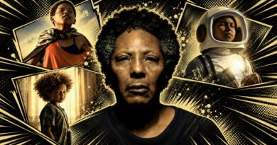 Montagem em estilo de quadrinhos sobre a shortlist de filmes brasileiros na disputa por uma indicação a Melhor Filme Internacional no Oscar 2027. A arte traz Yuri Gomes como Gugu, de ‘Feito Pipa’, no canto superior esquerdo; Efraim Santos como Tutu, de ‘Nosso Segredo’, no canto inferior esquerdo; Rejane Faria como Vicentina, de ‘Vicentina Pede Desculpas’, em destaque no centro; e uma das jovens protagonistas de ‘A Fabulosa Máquina do Tempo’, usando um traje de astronauta, no canto superior direito. O fundo preto combina painéis, textura halftone e detalhes em dourado.